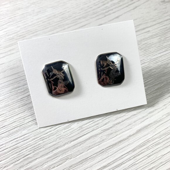 Silver & Nielloware Goddess Cuff Links - Picture 1 of 6